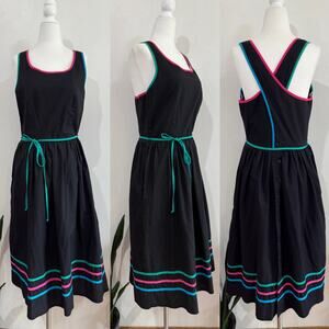 70s Lanz Colorful Trim Criss Cross Dress 11/12